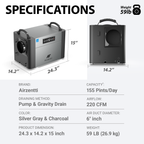 Commercial Dehumidifier, 155 Pints with Pump and Drain Hose - Energy Star Certified