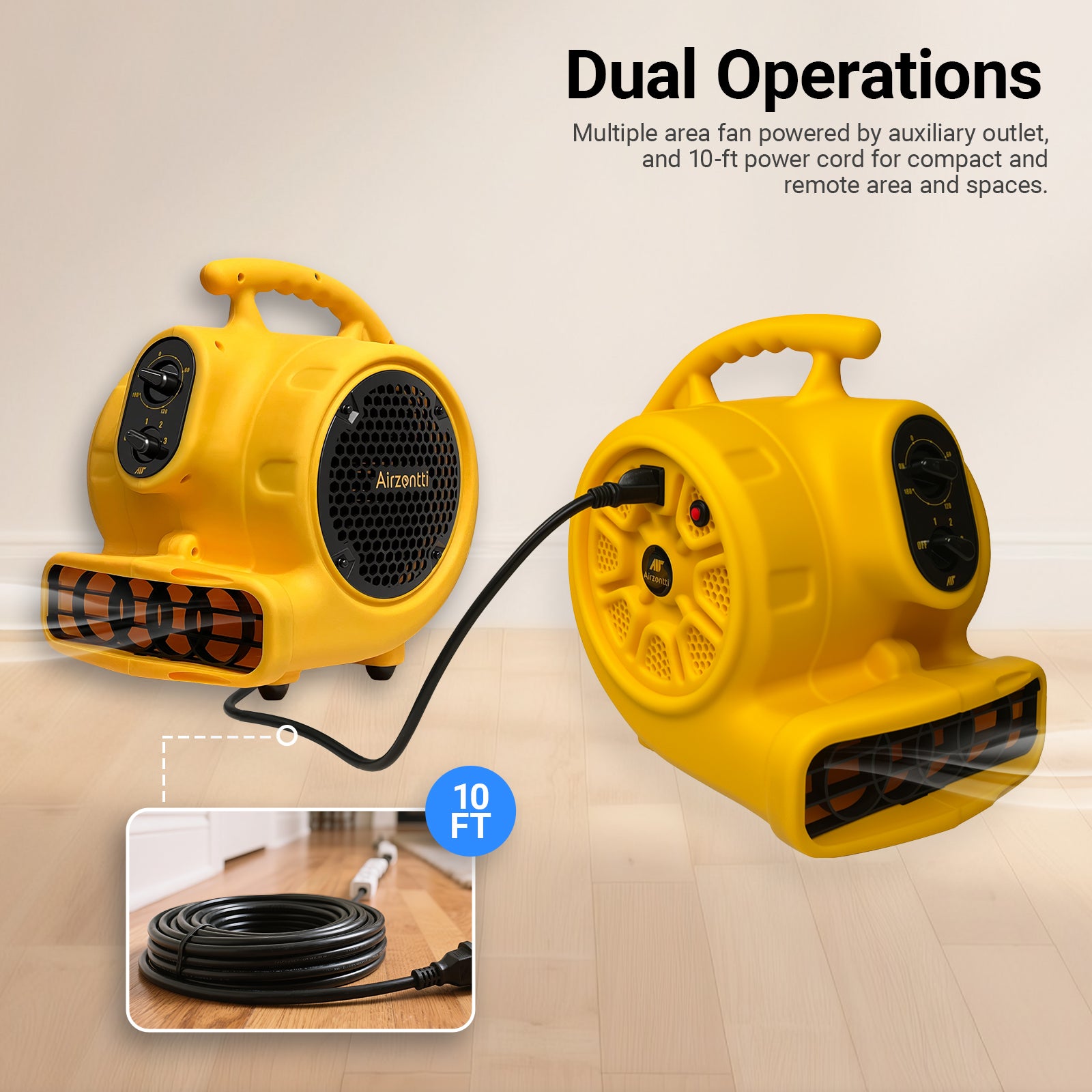 Air Mover, 1100 CFM 1/4 HP 200W with Timer - YELLOW