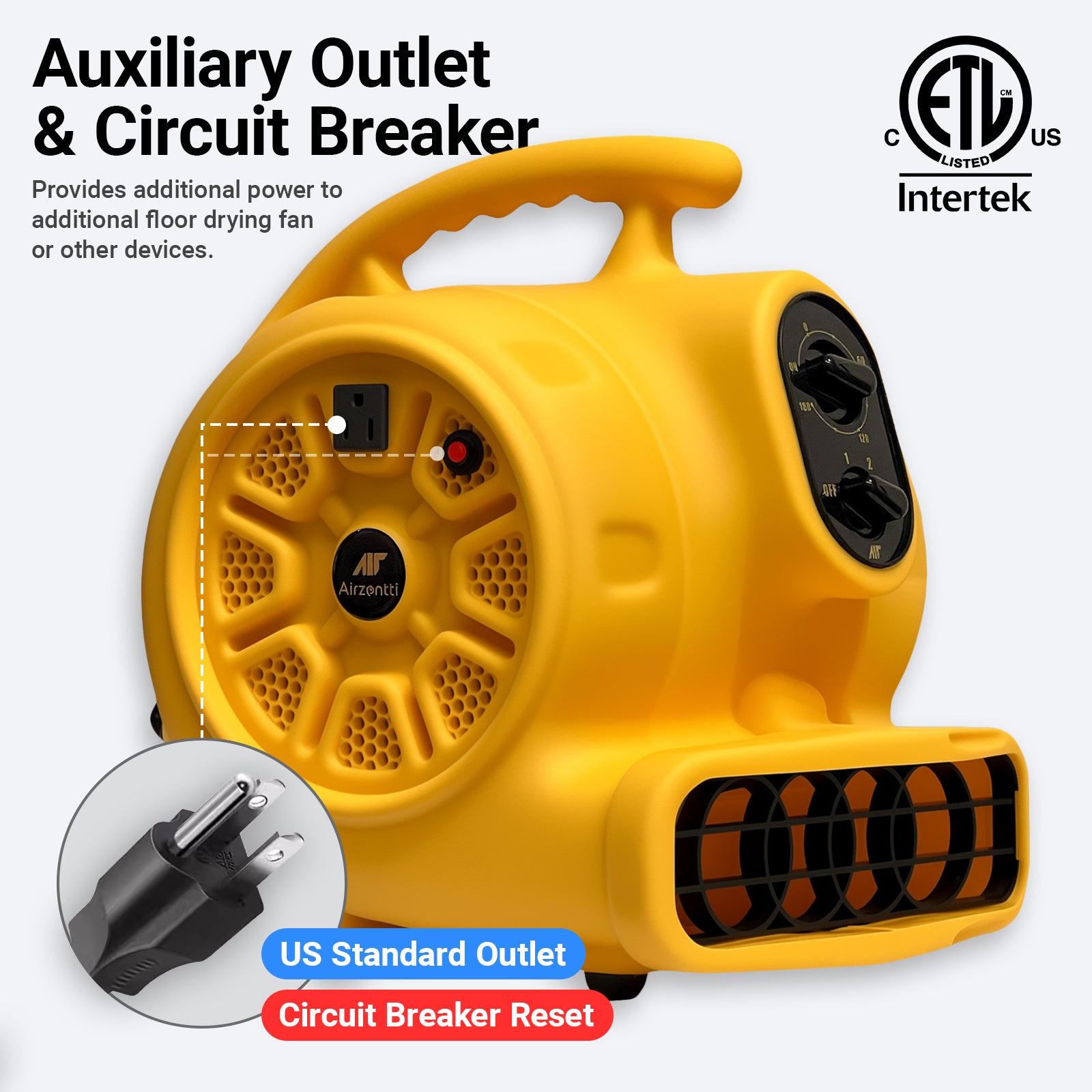 Air Mover, 1100 CFM 1/4 HP 200W with Timer - YELLOW