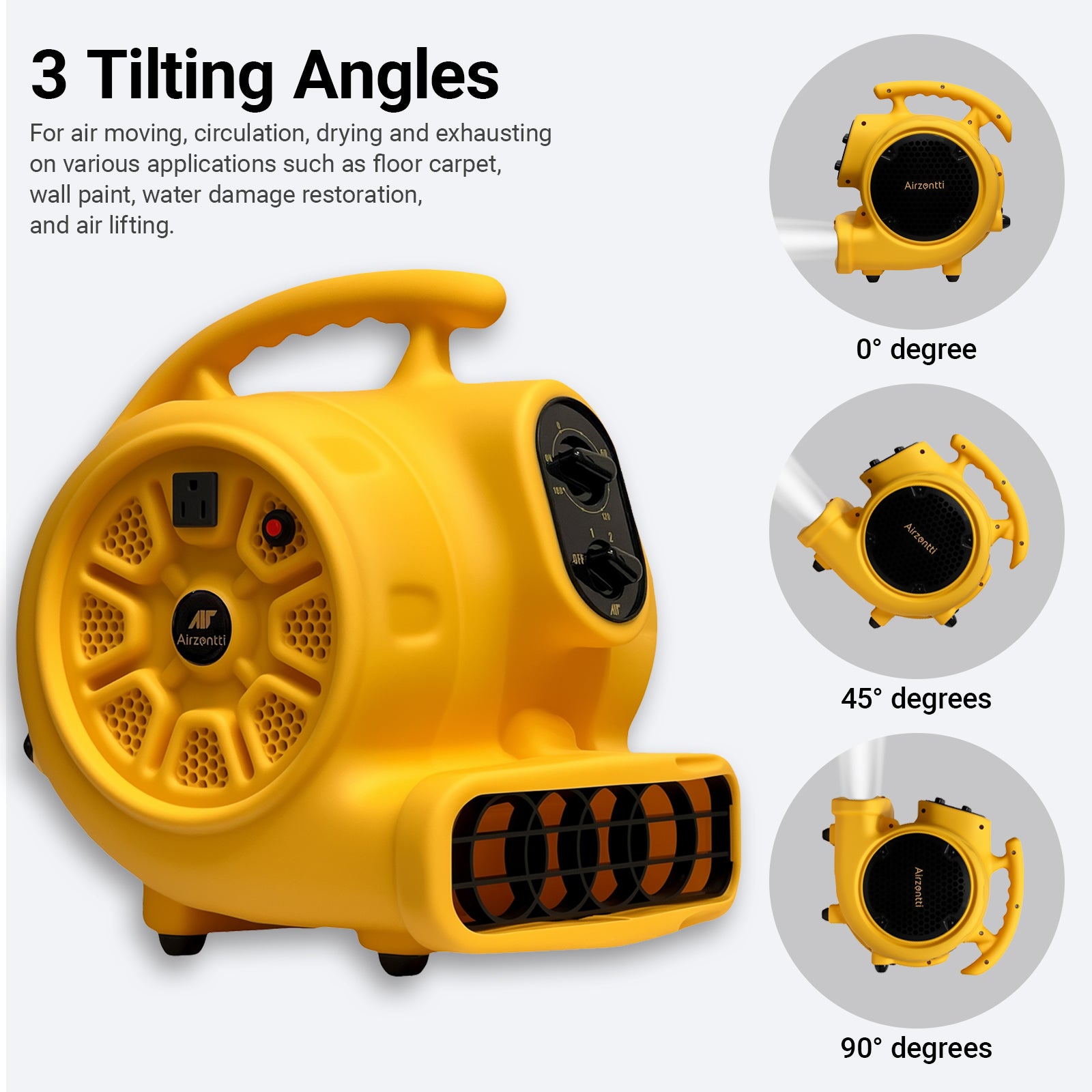 Air Mover, 1100 CFM 1/4 HP 200W with Timer - YELLOW