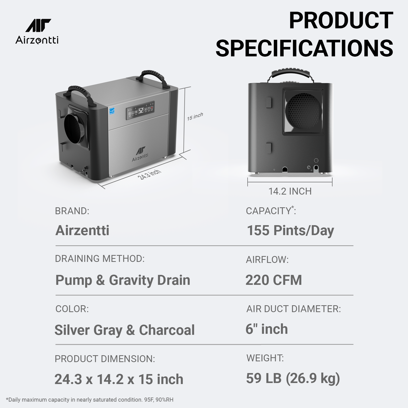 Commercial Dehumidifier, 155 Pints with Pump and Drain Hose - Energy Star Certified